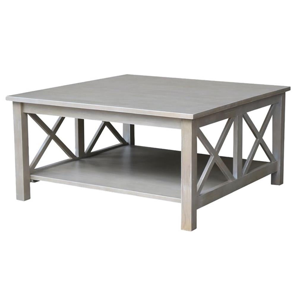Elegant Transitional 36" Square Wood Coffee Table in Washed Gray