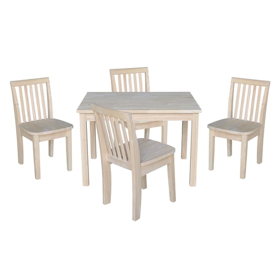 International Concepts Indoor Kids Wood Table with 4 Mission Chairs in Unfinished- 5 Piece Set