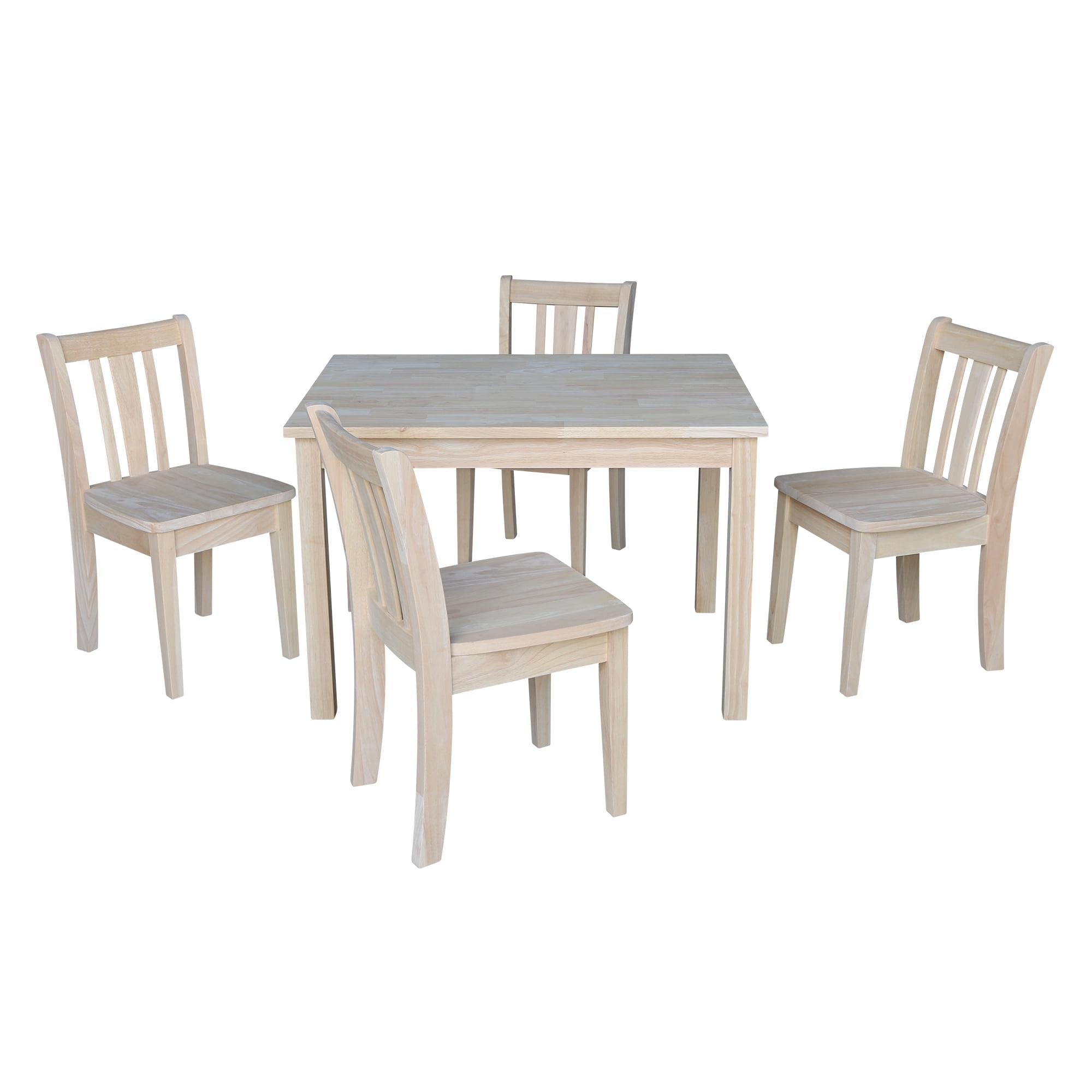International Concepts Indoor Wood Kids 22.2"H Table with 4 Chairs in Unfinished - 5 Piece Set