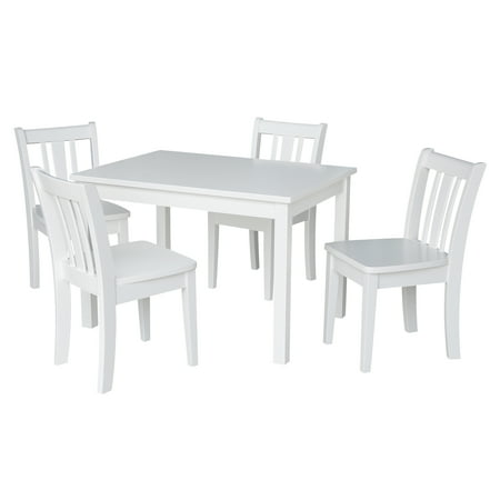 International Concepts Indoor Wood Kids 22.2"H Table with 4 San Remo Chairs in White - 5 Piece Set