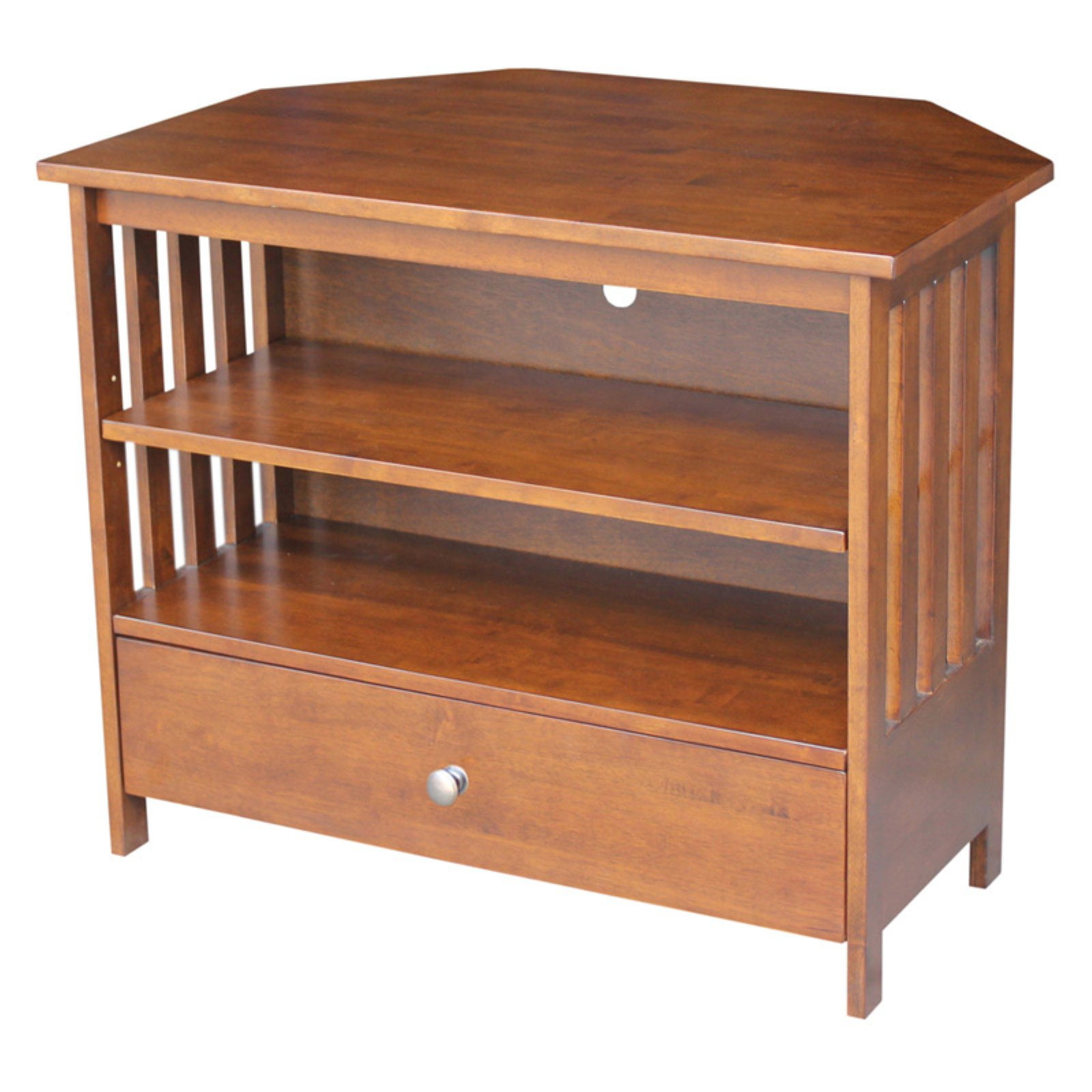 Mission Brown Wood Corner TV Stand with Drawer
