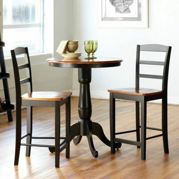 International Concepts Oakdale 3-Piece Round Counter Height Dining Table with 2 Madrid Stools - Black/Cherry