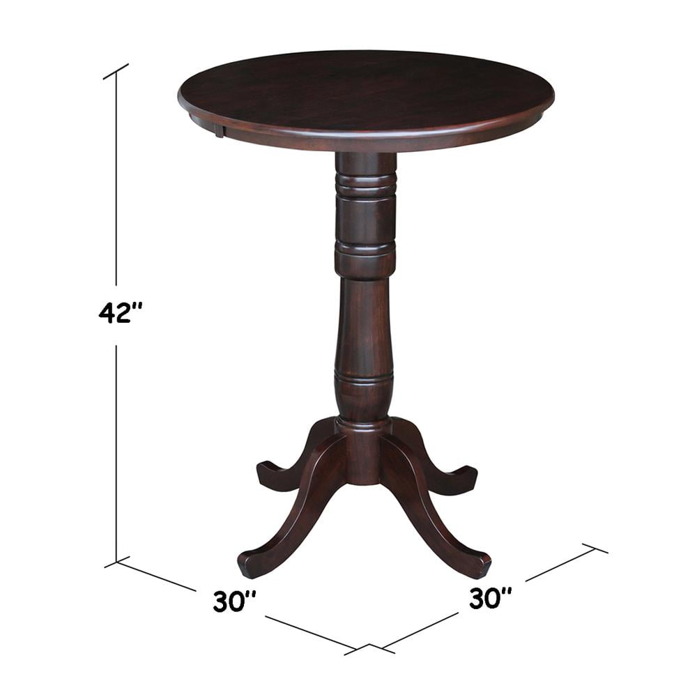 30" Round Dark Brown Wood Bar Height Pedestal Table