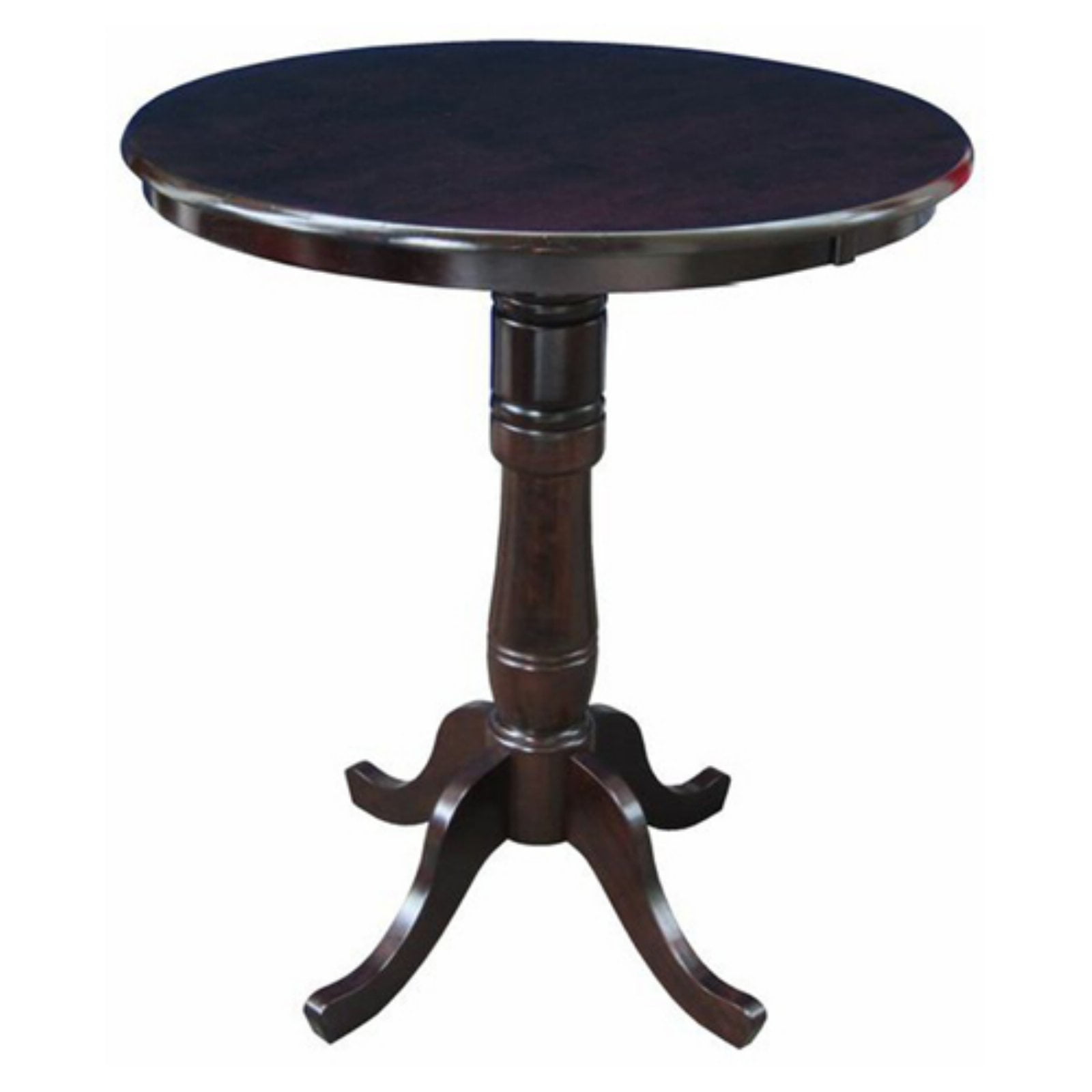 30" Round Dark Brown Wood Bar Height Pedestal Table
