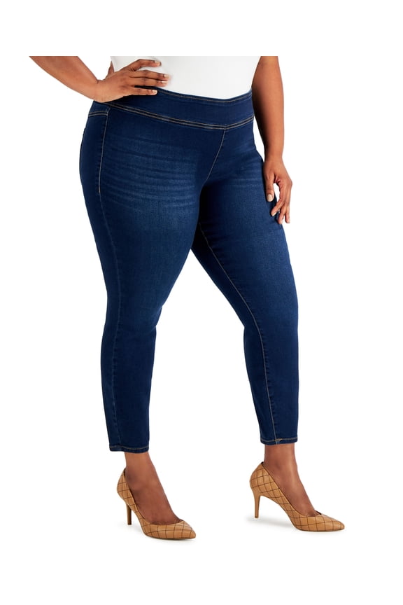 International Concepts Plus Size Pull On Denim Jeggings Cranberry Wash 24W