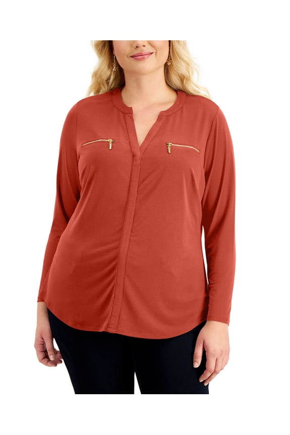 International Concepts Plus Size Zip Pocket Top Summer Fig 1X