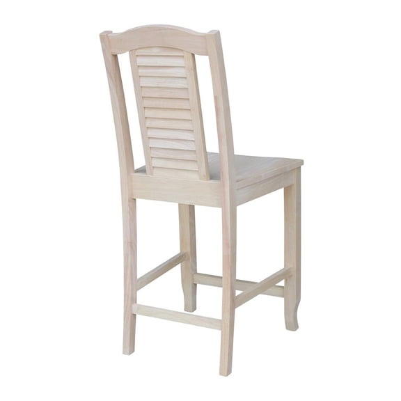 International Concepts Seaside Solid Wood Shutter Back Counter Height Stool, Unfinished