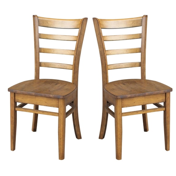 International Concepts Set of 2 Solid Wood Emily Side Kitchen & Dining Chairs in Pecan