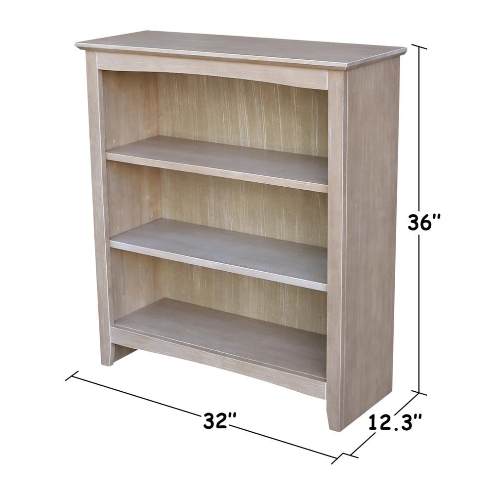 Transitional Solid Wood Adjustable 3-Shelf Bookcase in Washed Gray Taupe