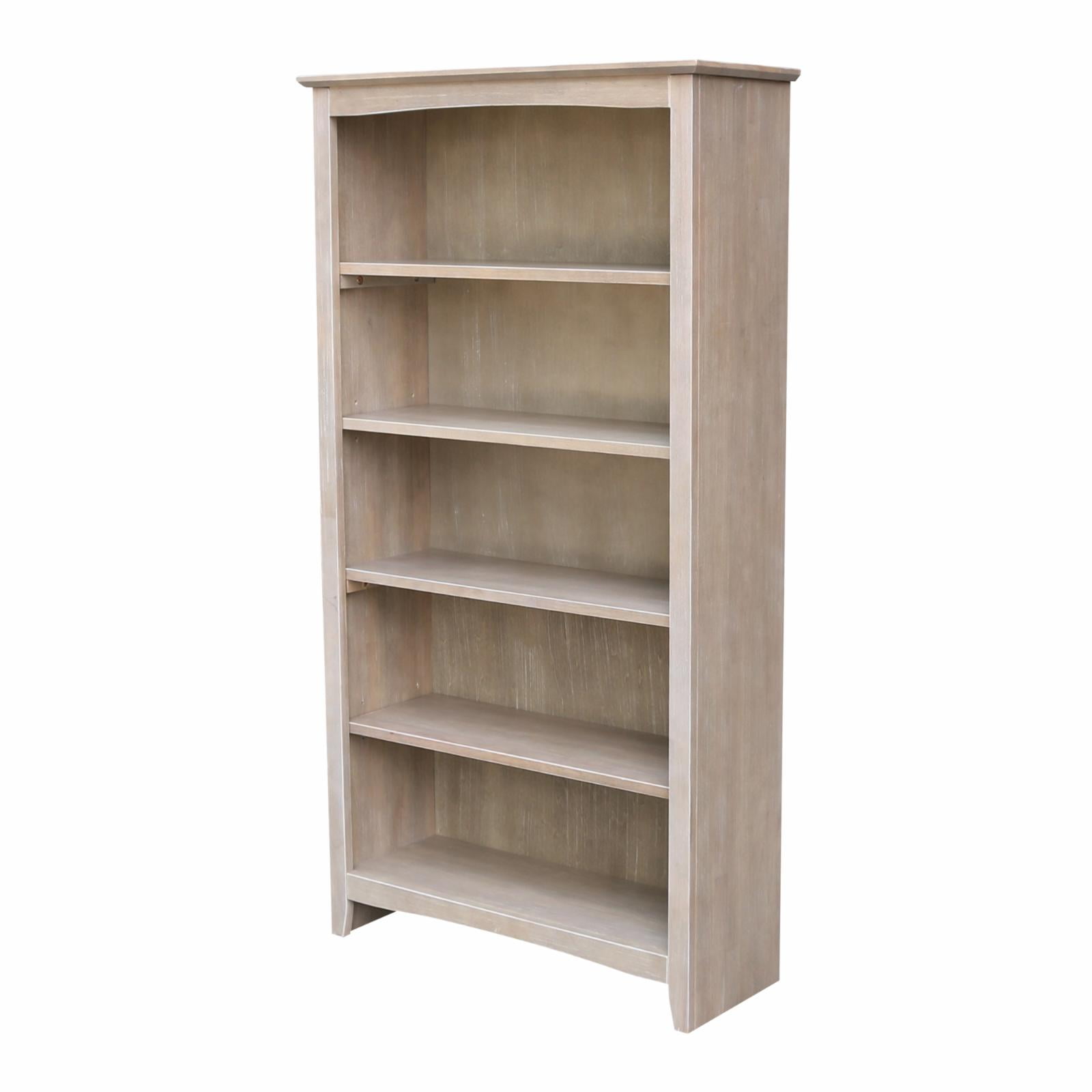 Transitional Washed Gray Solid Wood Adjustable 5-Shelf Bookcase