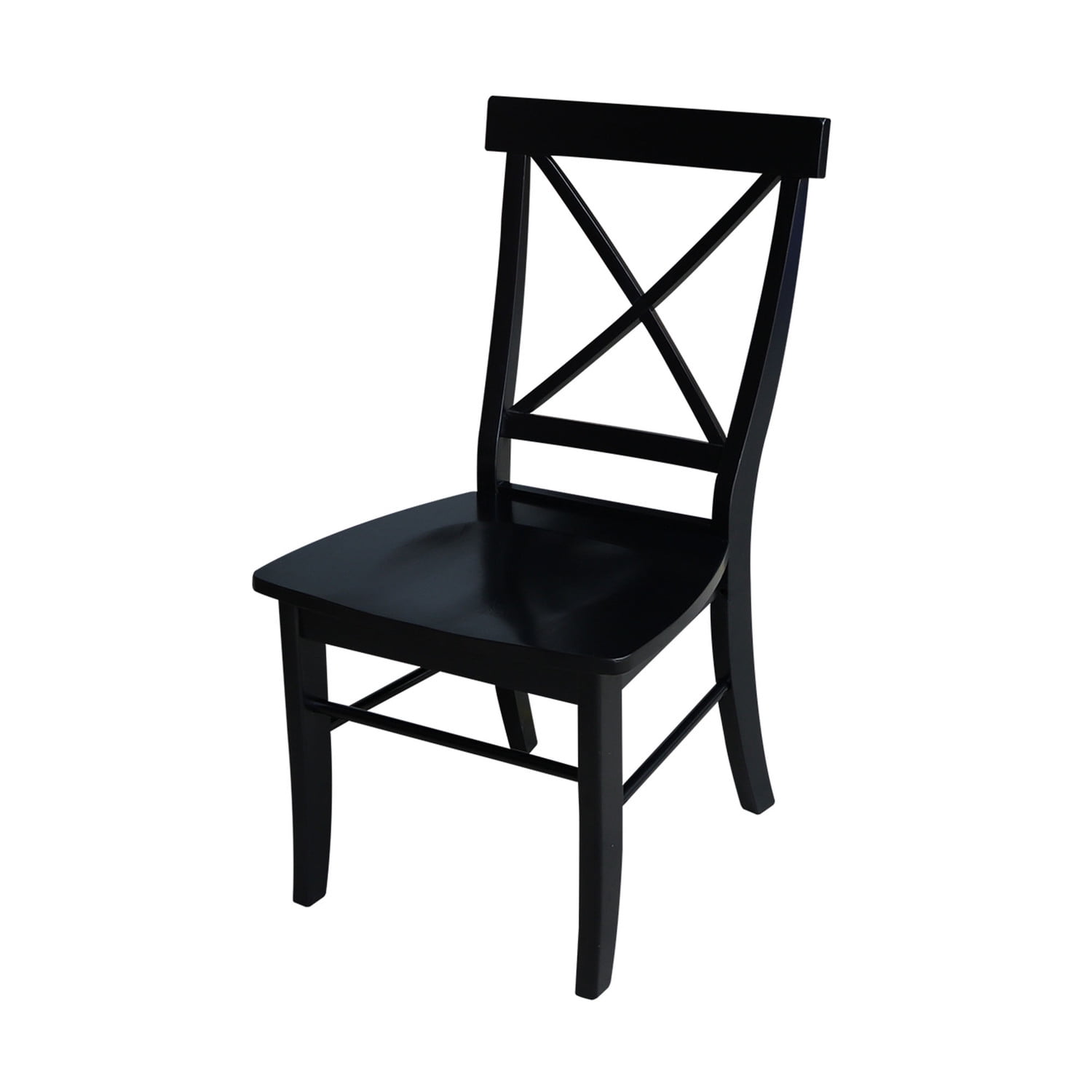 Elegant High-Back Cross Solid Parawood Side Chair in Black - Set of 2