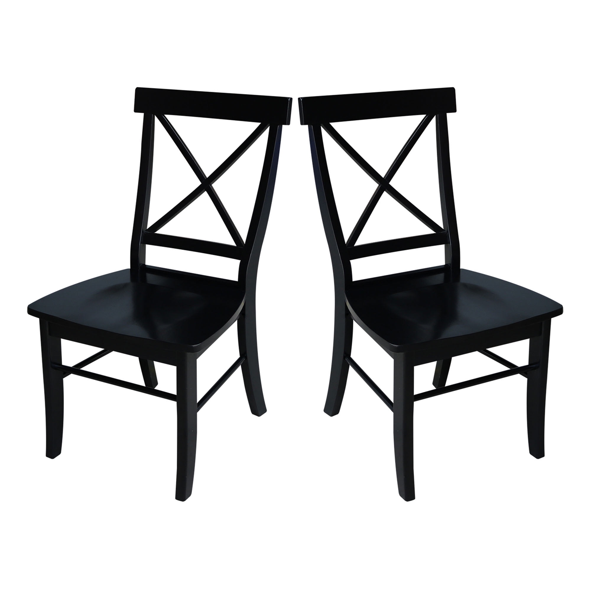 Elegant High-Back Cross Solid Parawood Side Chair in Black - Set of 2