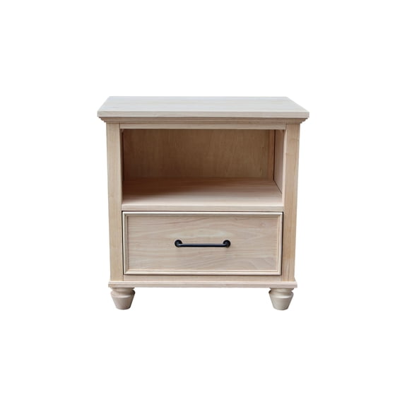 International Concepts Solid Wood 1-Drawer Nightstand, Unfinished Hardwood Bedside Table with Open Shelf