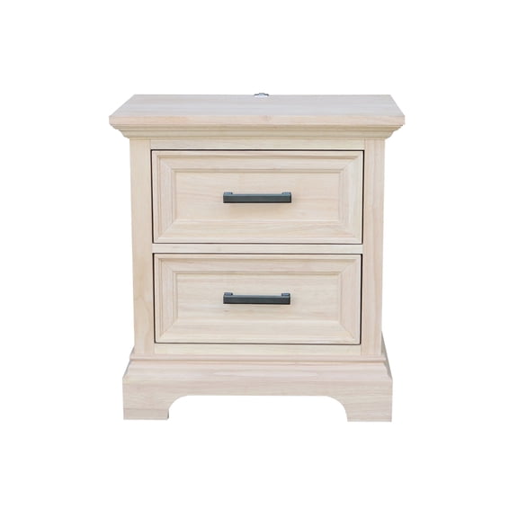 International Concepts Solid Wood 2-Drawer Nightstand with USB Charging Port, Unfinished Ready to Finish Bedside Table with Deep Drawers