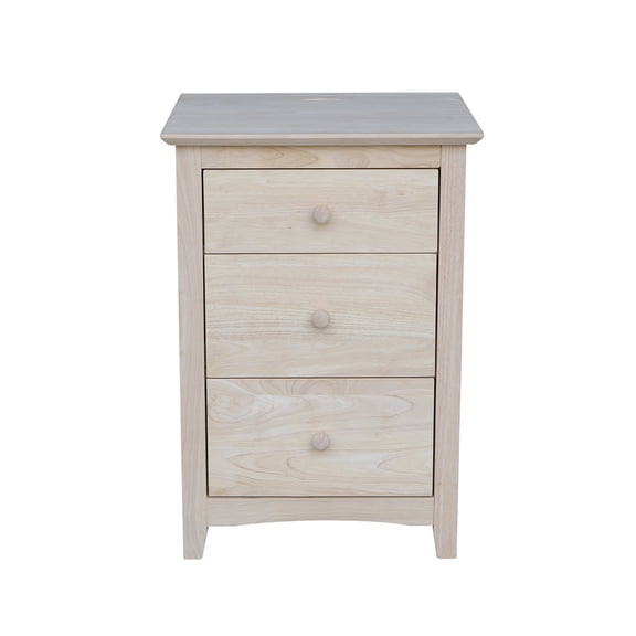 International Concepts Solid Wood 3-Drawer Nightstand with Power Outlets & USB, Unfinished Ready to Finish Bedside Chest with 15.3" Deep Drawers