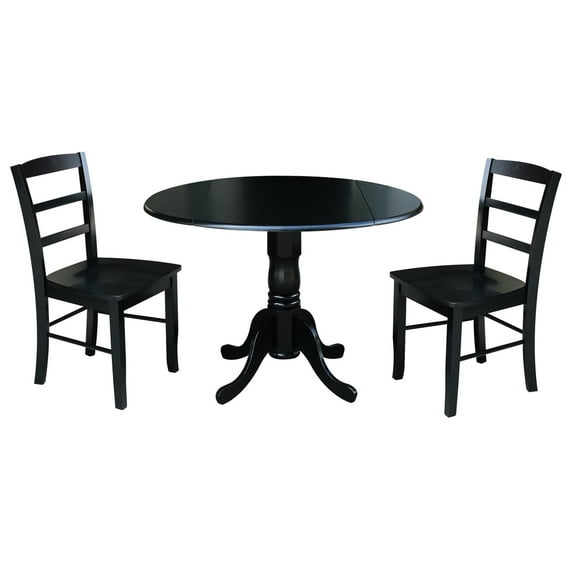 International Concepts Solid Wood 3-Piece Dining Set with 42 in. Dual Drop Leaf Table and 2 Ladder Back Dining Chairs in Black