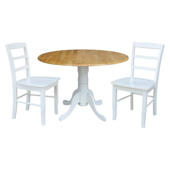 International Concepts Solid Wood 3-Piece Dining Set with 42 in. Dual Drop Leaf Table and 2 Ladder Back Dining Chairs in Natural/White