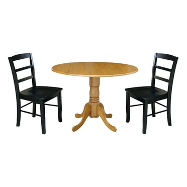 International Concepts Solid Wood 3-Piece Dining Set with 42 in. Dual Drop Leaf Table and 2 Ladder Back Dining Chairs in Oak/Black
