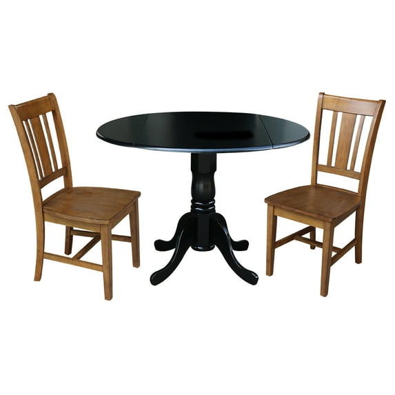 International Concepts Solid Wood 3-Piece Dining Set with 42 in. Dual Drop Leaf Table and 2 Splat Back Dining Chairs in Black/Pecan