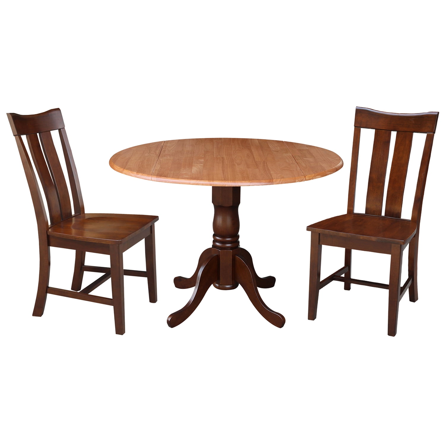 Versatile Dual Drop Leaf Dining Set with Splat Back Chairs in Parawood