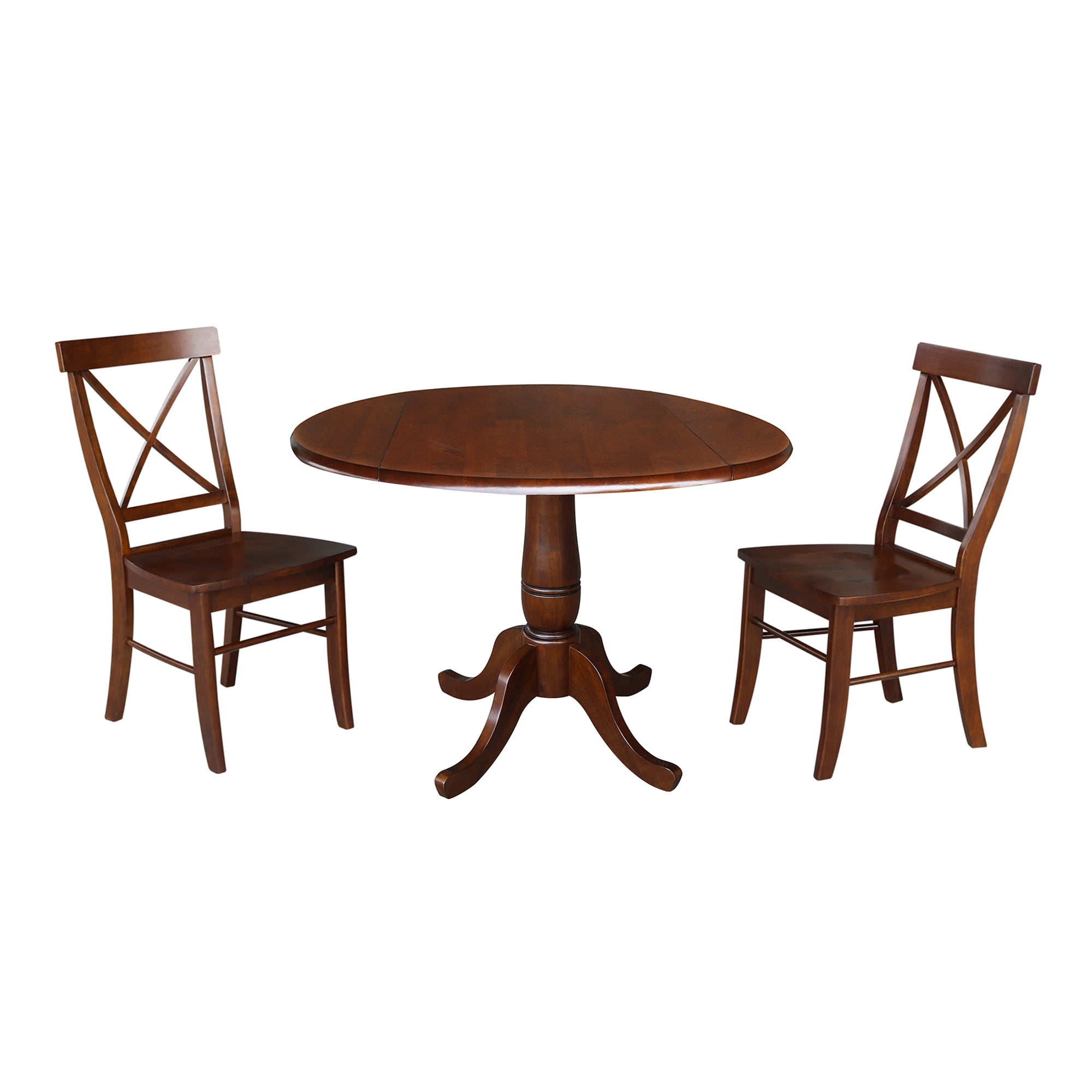 Espresso Solid Wood 3-Piece Round Pedestal Dining Set