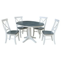 International Concepts Solid Wood 5-Piece Dining Set with 36 in. Round Extension Dining Table and 4 Cross Back Chairs in White/Heather Gray
