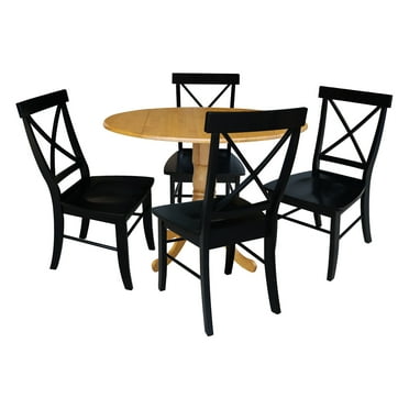 International Concepts Solid Wood 5-Piece Dining Set with 42 in. Dual Drop Leaf Table and 4 Cross Back Dining Chairs in Oak/Black