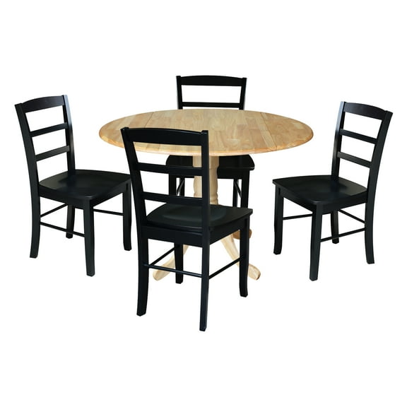 International Concepts Solid Wood 5-Piece Dining Set with 42 in. Dual Drop Leaf Table and 4 Ladder Back Dining Chairs in Natural/Black