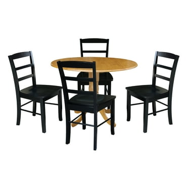 International Concepts Solid Wood 5-Piece Dining Set with 42 in. Dual Drop Leaf Table and 4 Ladder Back Dining Chairs in Oak/Black