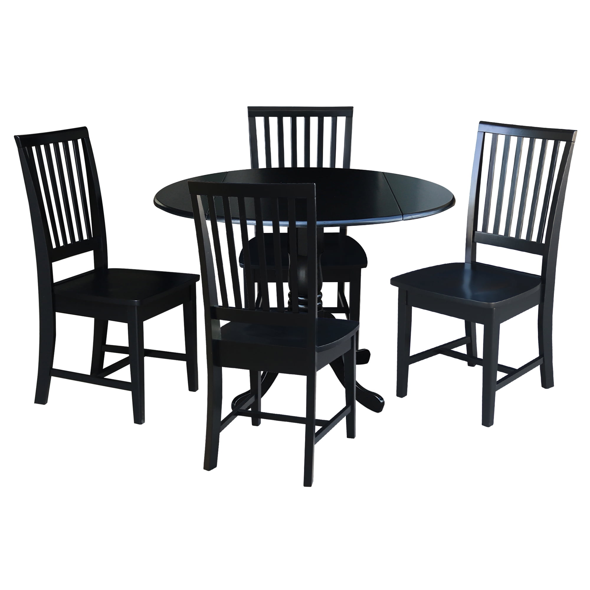 42" Black Solid Wood Round Dining Table Set with 4 Windsor Chairs