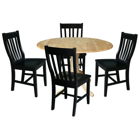 International Concepts Solid Wood 5-Piece Dining Set with 42 in. Dual Drop Leaf Table and 4 Slat Back Dining Chairs in Natural/Black