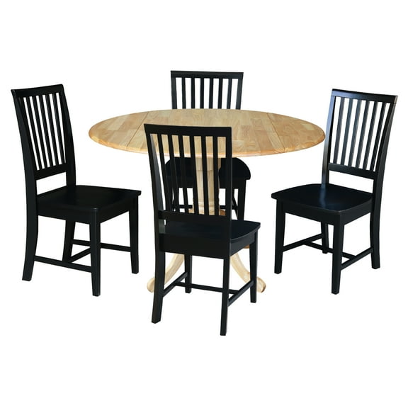 International Concepts Solid Wood 5-Piece Dining Set with 42 in. Dual Drop Leaf Table and 4 Slat Back Dining Chairs in Natural/Black