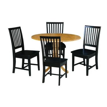 International Concepts Solid Wood 5-Piece Dining Set with 42 in. Dual Drop Leaf Table and 4 Slat Back Dining Chairs in Oak/Black