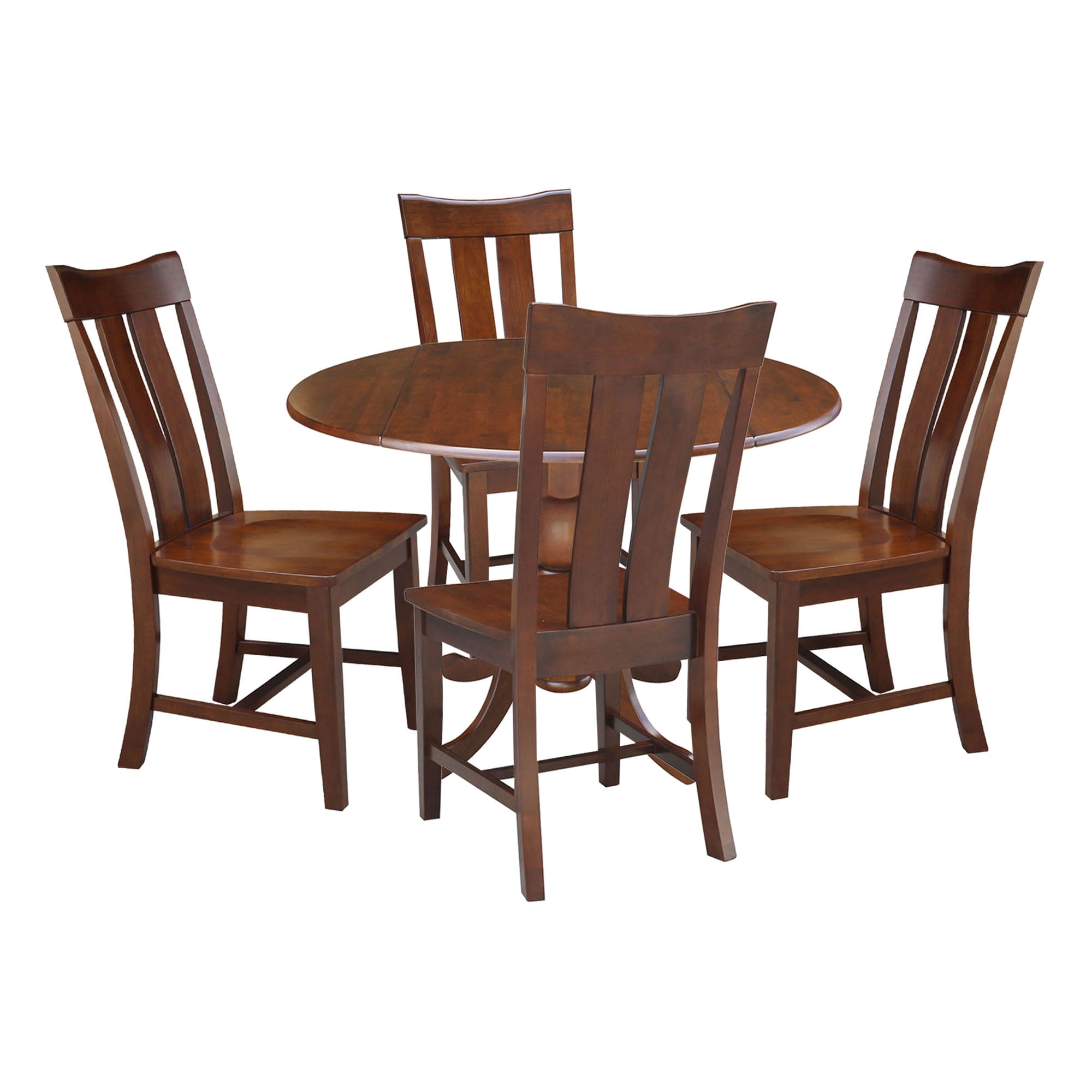 Espresso Solid Hardwood 42" Dual Drop Leaf Dining Set with 4 Splat Back Chairs