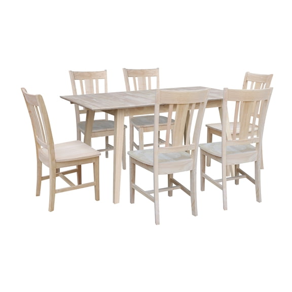International Concepts Solid Wood 7-Piece Extension Dining Set, Unfinished 60" Butterfly Leaf Table and 6 Matching Mission Chairs