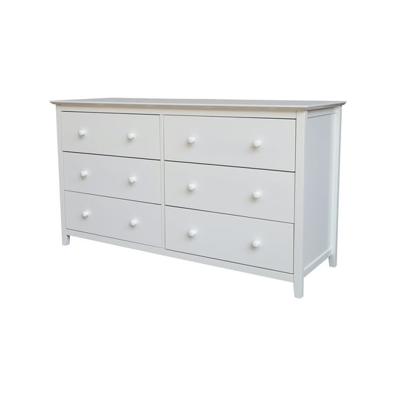 International Concepts Solid Wood Adult Bedroom Dresser with 6 Drawers, White