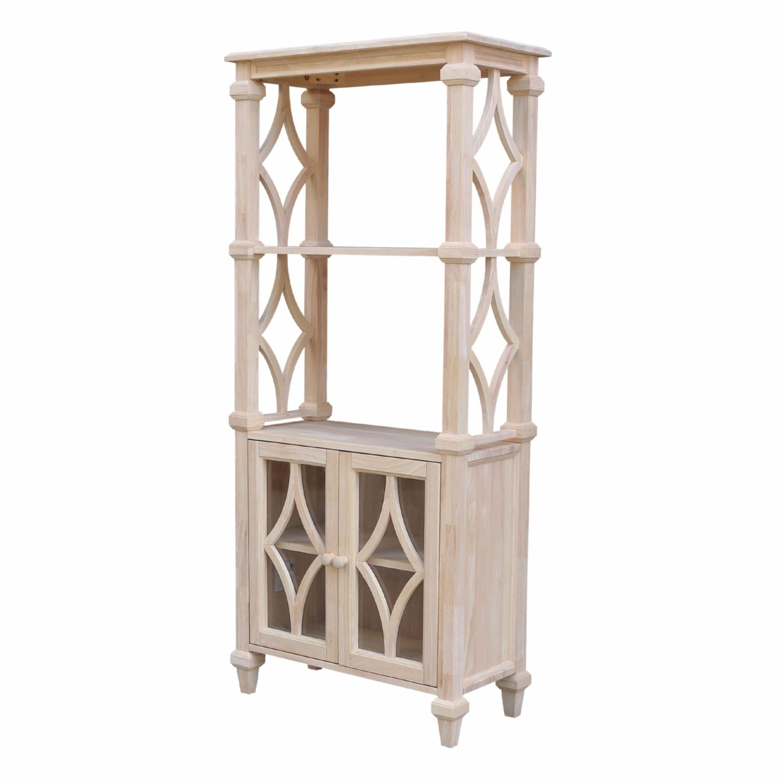 Josephine Solid Wood Unfinished Brown Bookcase with Doors