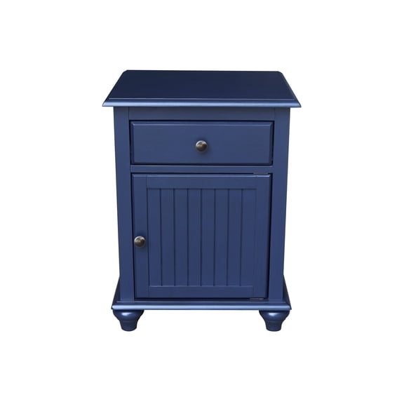 International Concepts Solid Wood Nightstand with Storage Cabinet, Modern Denim Blue Bedside Table with Drawer and Adjustable Shelf
