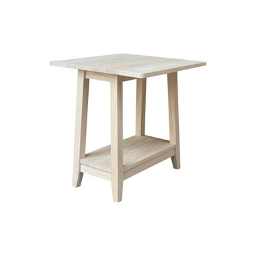International Concepts Solid Wood Square Drop Leaf Side Table Unfinished