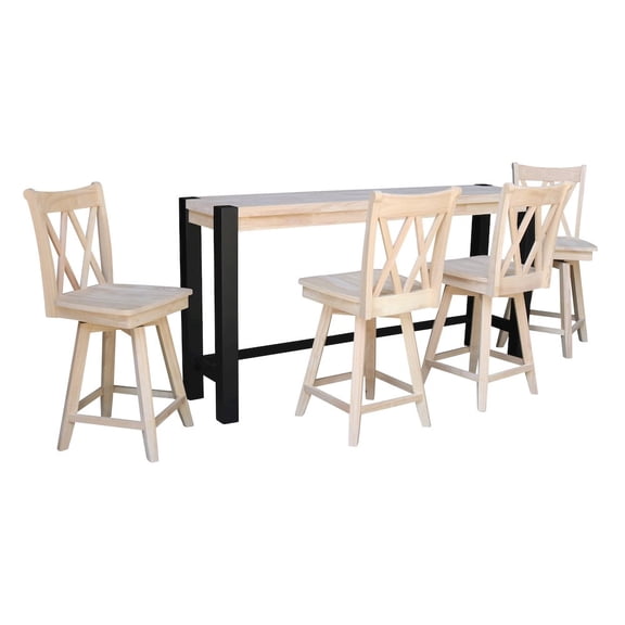 International Concepts Solid Wood Tall Accent Table with Iron Legs and Four Stools