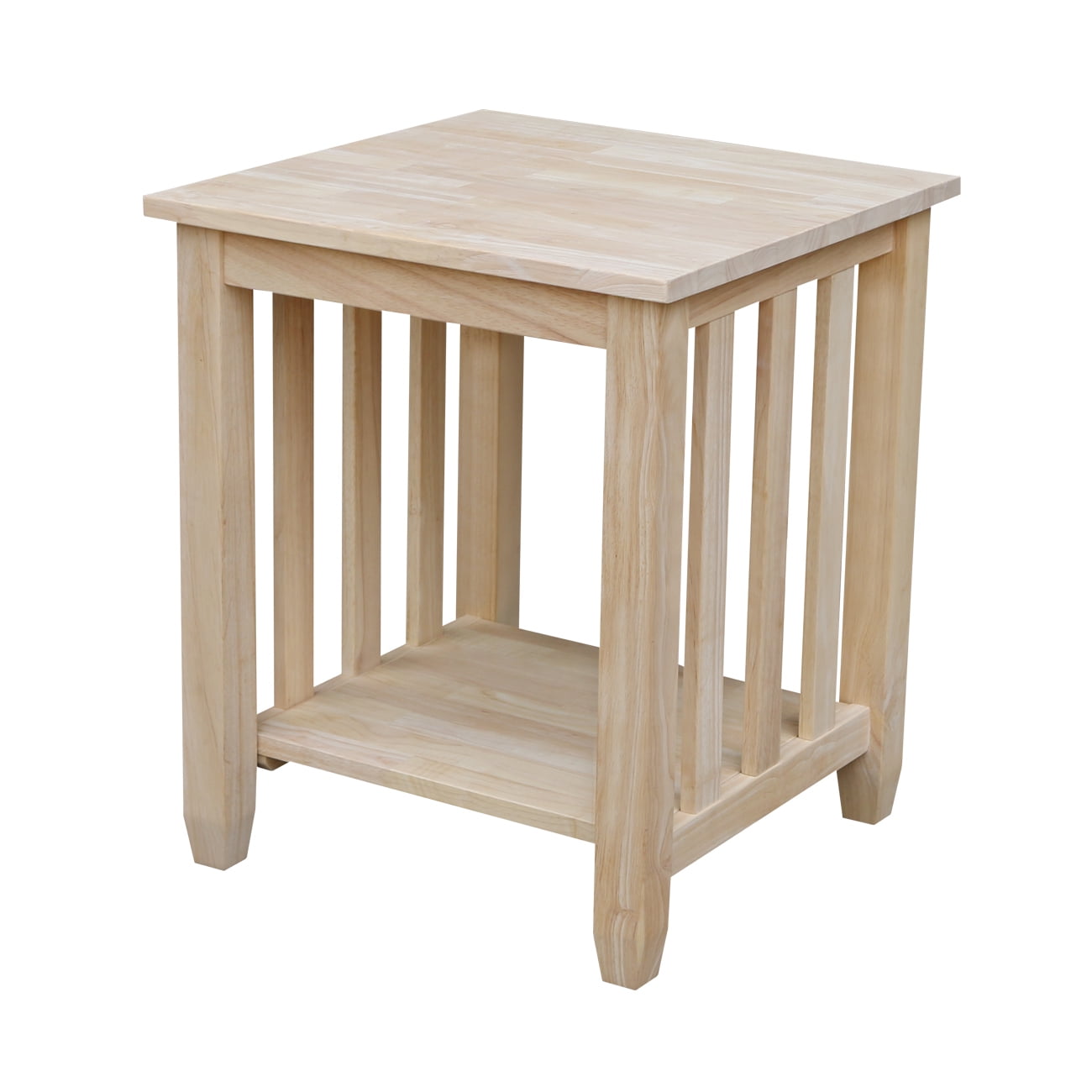 International Concepts Unfinished Solid Wood Square End Table with Storage Shelf