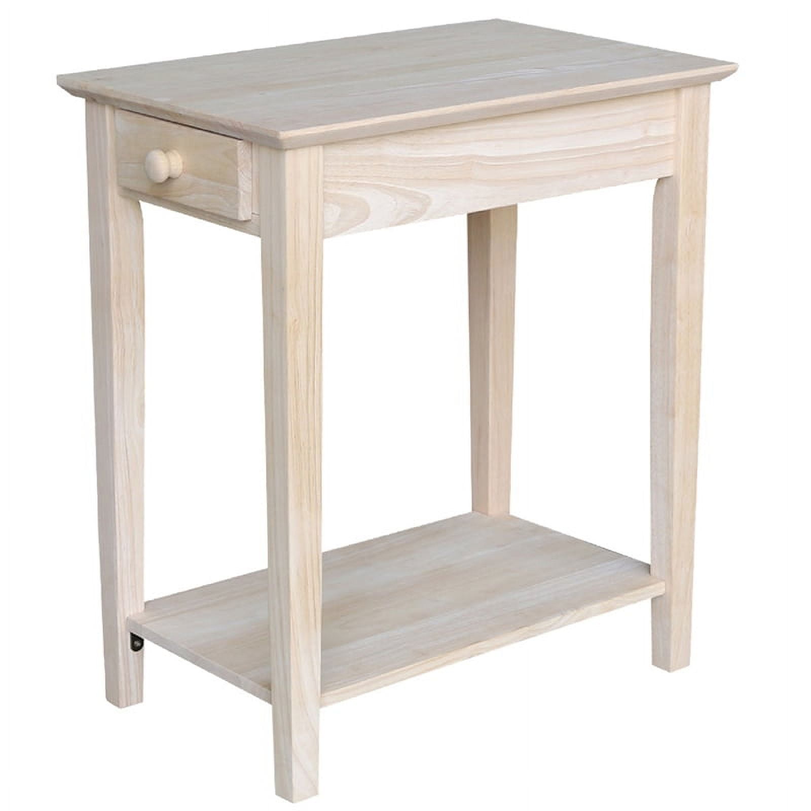 Unfinished Solid Wood Narrow End Table with Storage Drawer