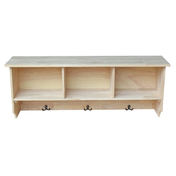 International Concepts Solid Wood Wall Shelf Unit with Storage, Unfinished