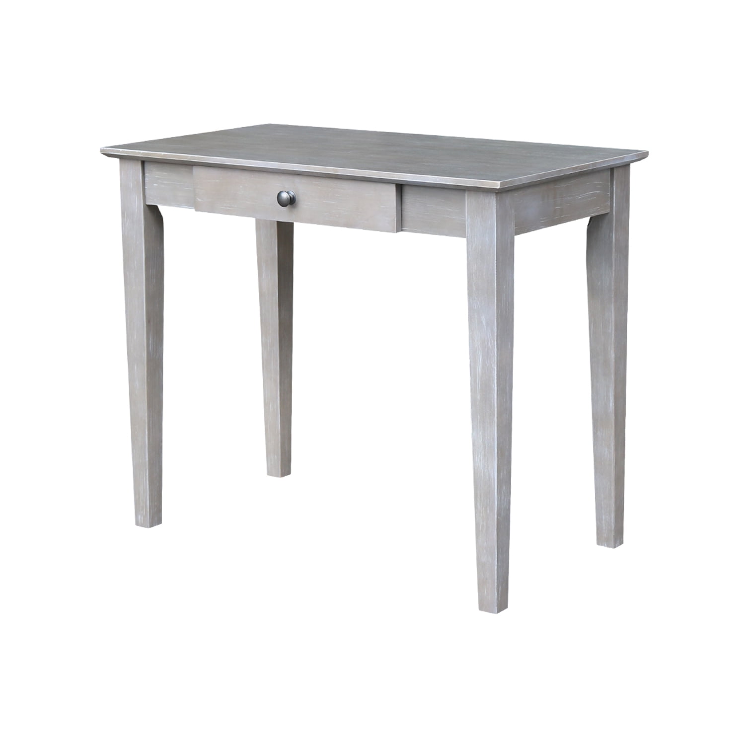 Transitional Solid Parawood Home Office Desk in Washed Gray Taupe with Drawer