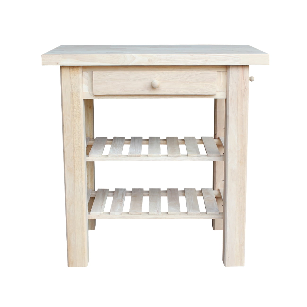 Natural Unfinished Parawood Kitchen Island with Drawer and Shelves