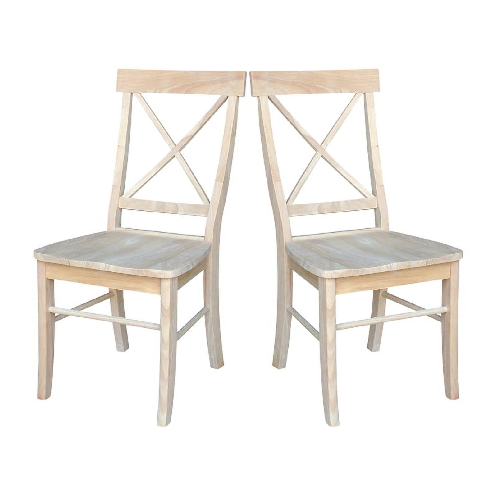 Set of 2 White Cross Back Solid Wood Dining Chairs