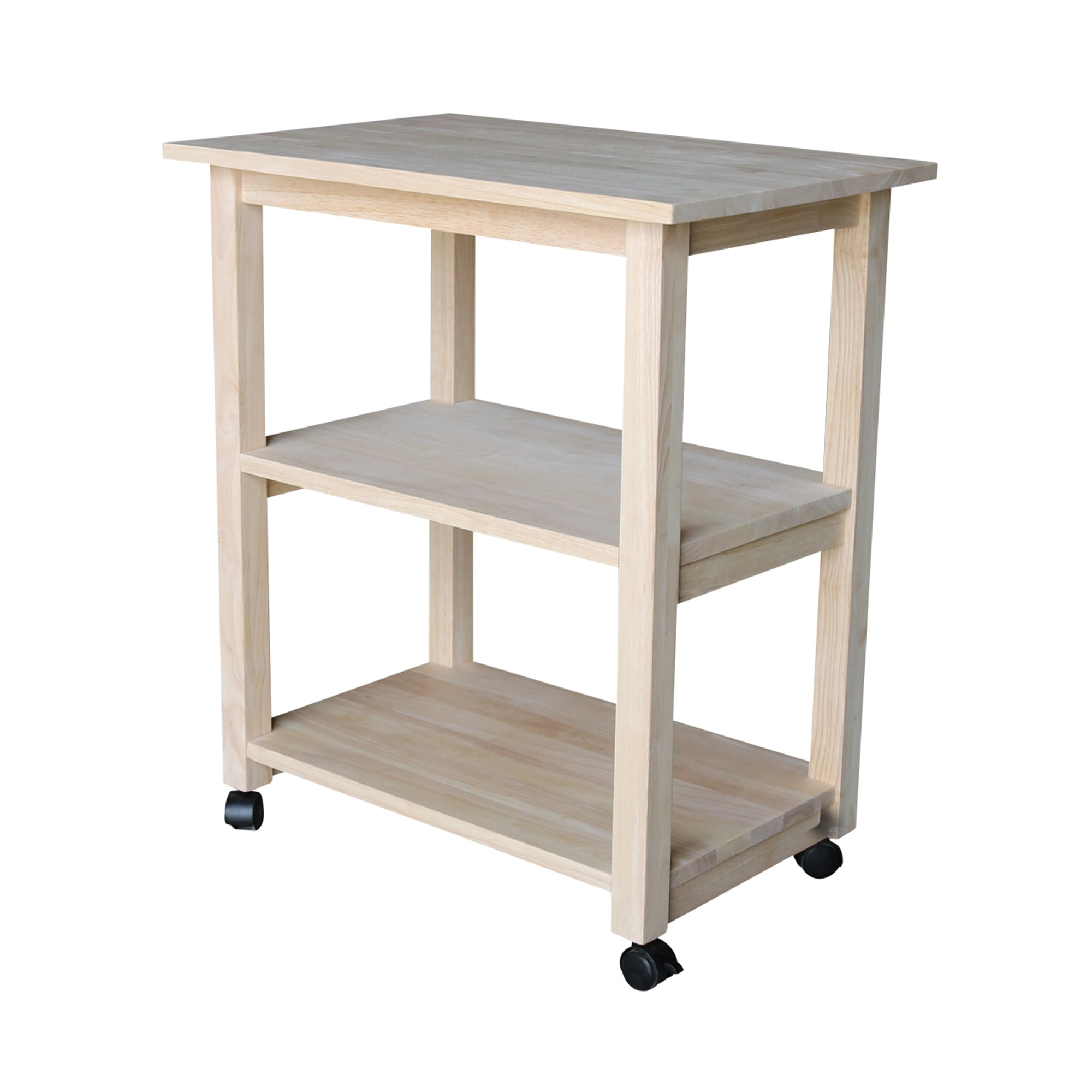 Unfinished Parawood Butcher Block Microwave Cart with Storage