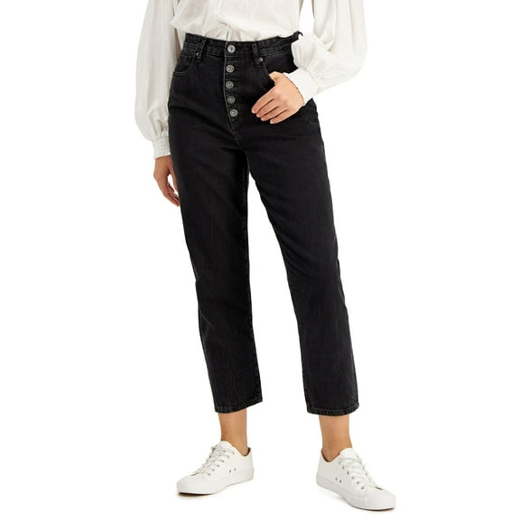 International Concepts Women's High Rise Button-Fly Mom Jeans Black Size 2