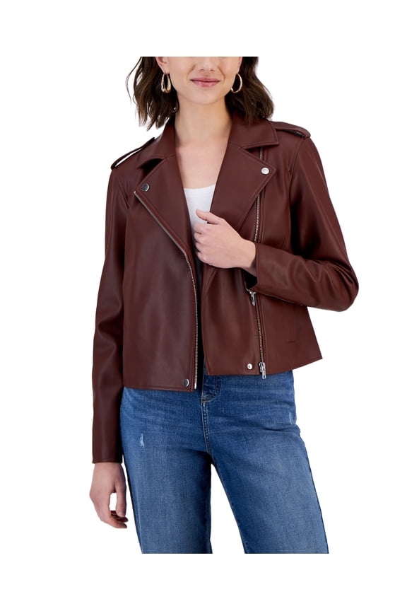 International Concepts Womens Faux Leather Jacket Deep Sienna M