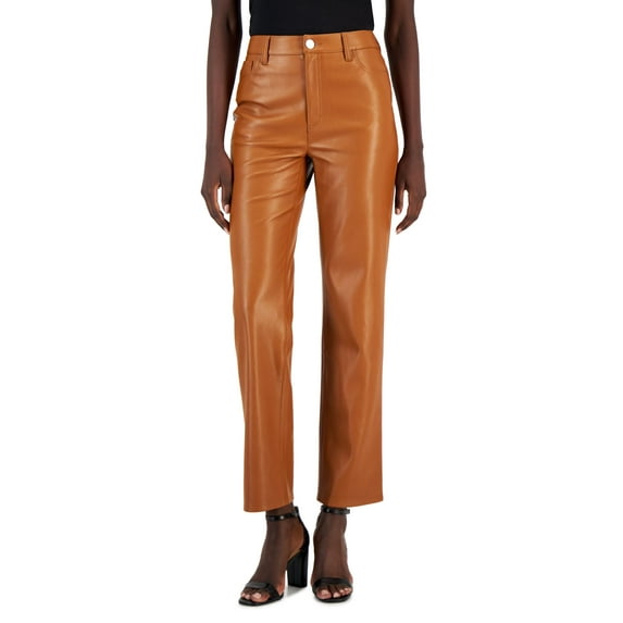 International Concepts Womens Faux Leather Straight Leg Pants Cinnamon Spice 6